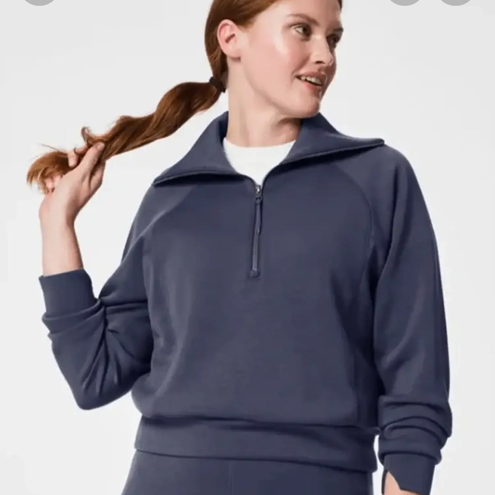 Spanx AirEssentials Half Zip Dark Storm Size Small